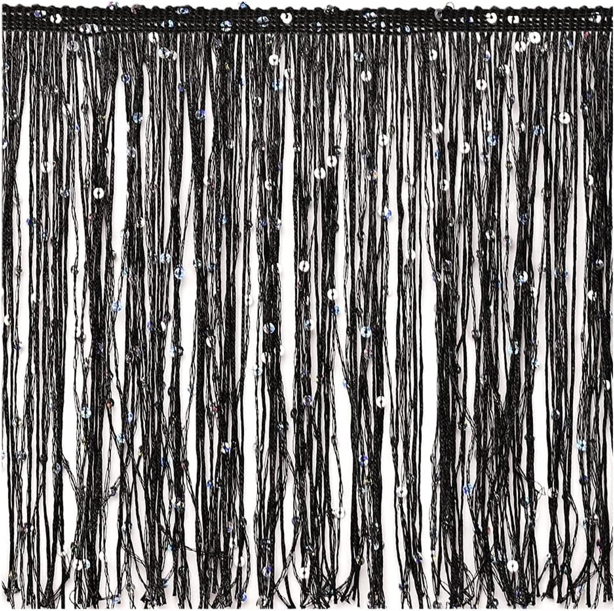 Trim Kwastje 8 "Breed 2 Yards Lang Voor Kleding Accessoires Latijnse Trouwjurk DIY Decoratie (2-Zwart met pailletten)