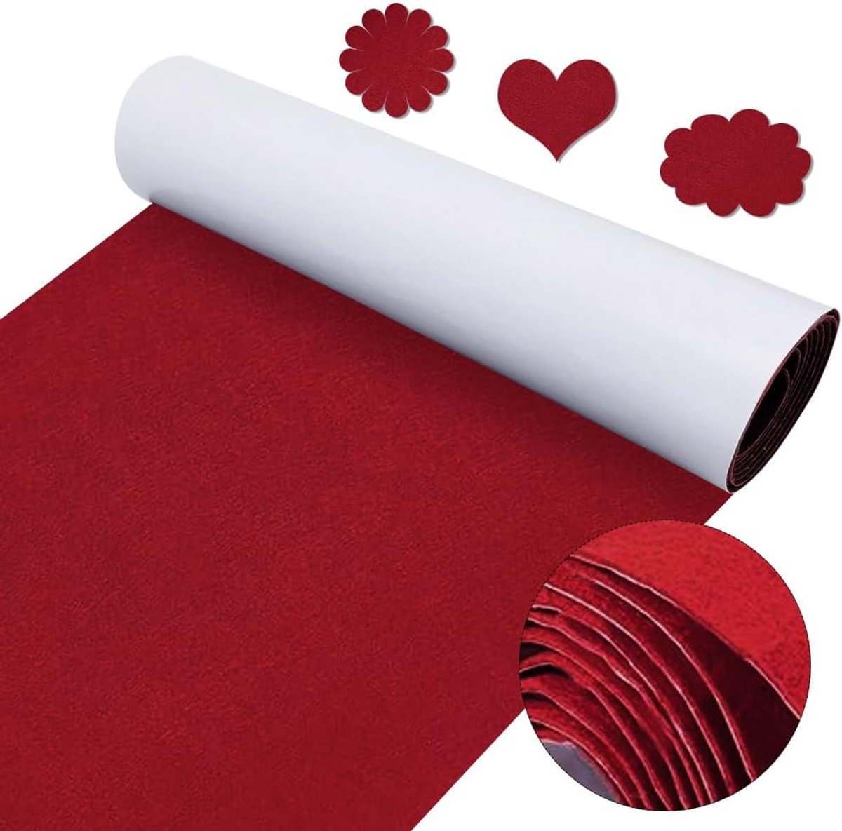 220 x 40 cm Zelfklevende achterkant Stick Vilt, EUBSWA Zelfklevende viltblaadjes stof voor DIY Box Liner, fotolijst, stoelpoten, 1 mm dikte (rood)