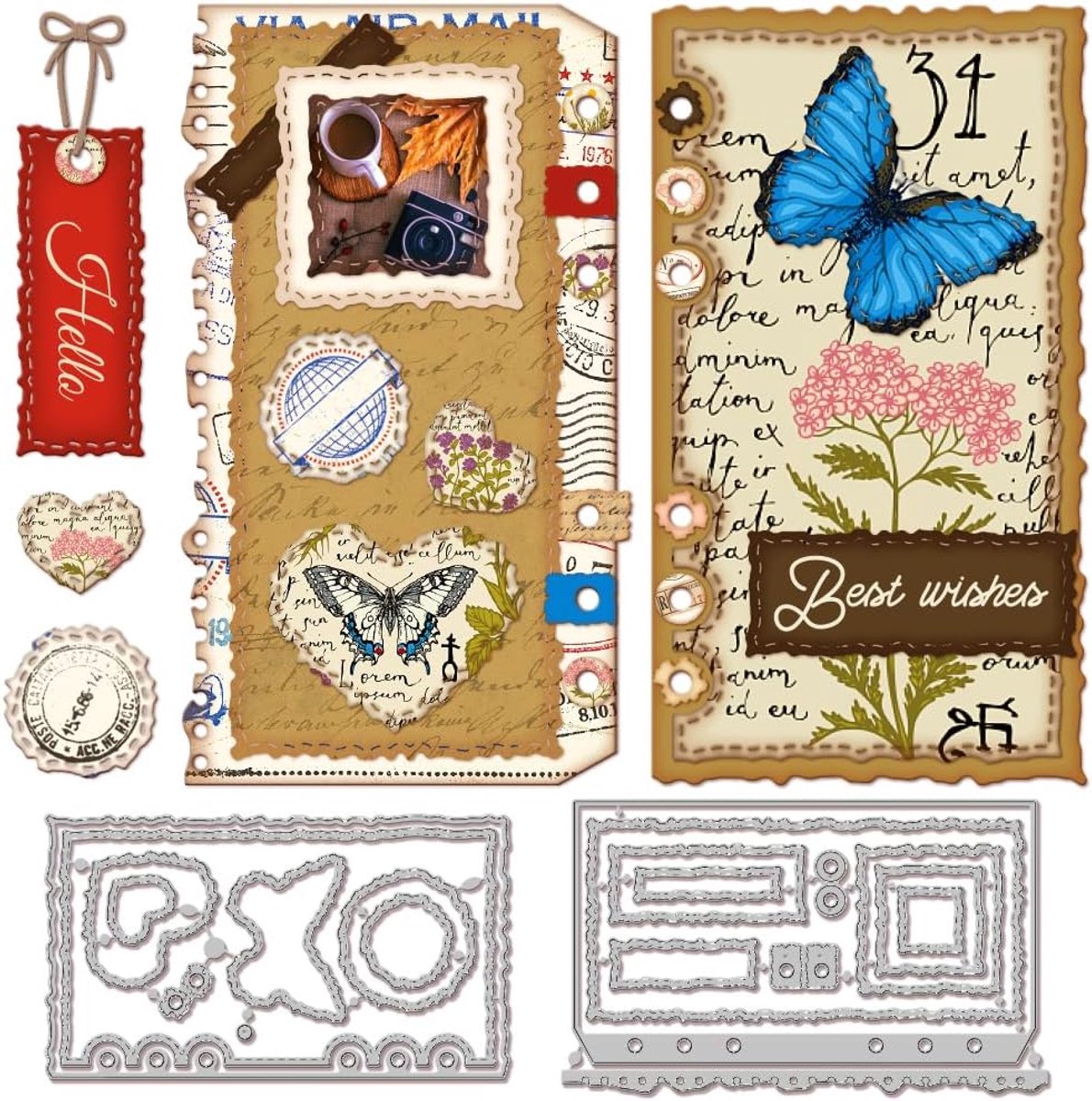 Scheurranden, planningspagina's, stansvormen voor het maken van kaarten, album binnenkant, metalen stansvormen, sjabloon doe-het-zelf, scrapbooking, reliëf, papier, album, knutselen, decor