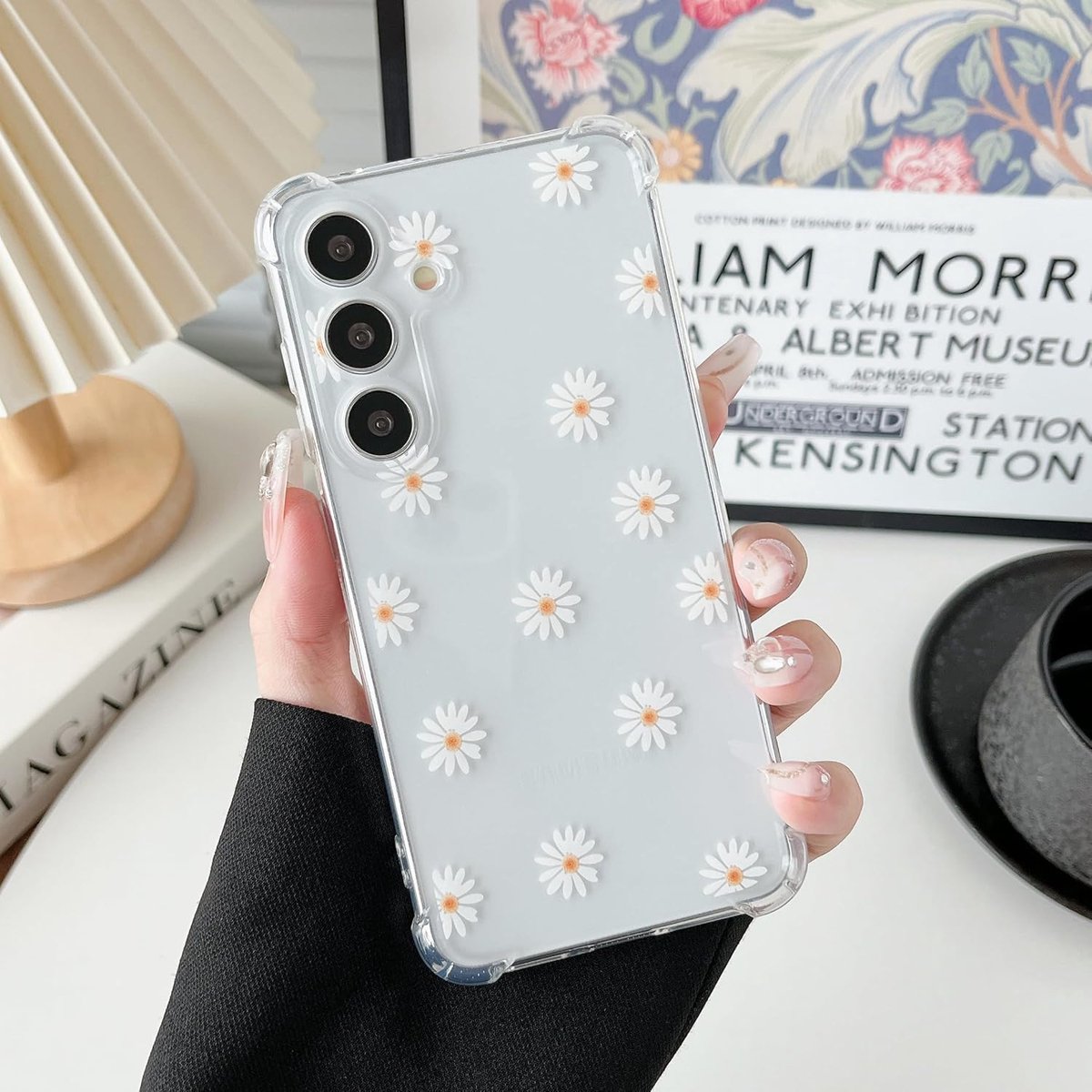 Telefoonhoesje voor Samsung Galaxy S24 Plus, transparant, leuk bloemenpatroon voor vrouwen en meisjes, beschermend, schokbestendig, dun, TPU-bumperhoesje, madeliefje