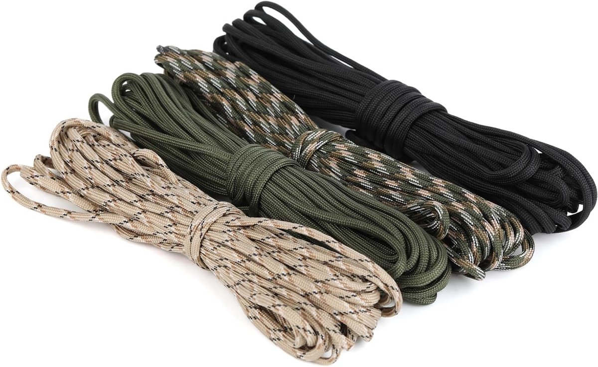 40 m Paracord 4 mm, 4-delig pakket van 10 m touwen, 7 kernstrengen, scheurvaste draad van 100% nylon, draagkracht tot 250 kg, Ideaal voor kamperen en outdoor-activiteiten.