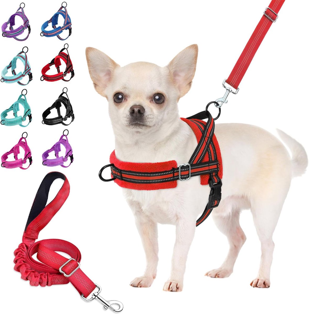Hondenharnas met riem, anti-trekharnas, verstelbaar, reflecterend, puppyharnas, borstharnas, anti-verstikking, borstharnas voor kleine, middelgrote honden en puppy's