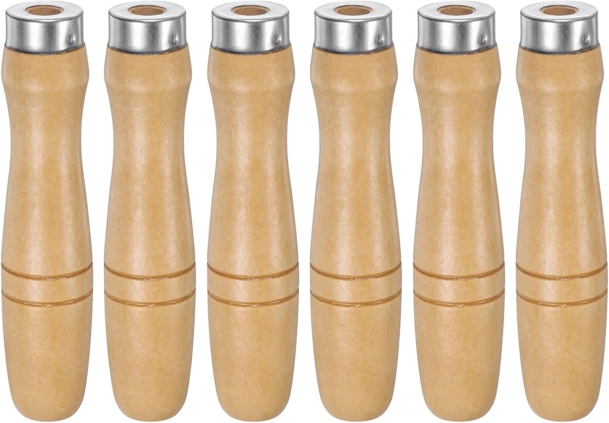Greep voor houten vijlen, 6 stuks, ergonomische handgrepen, rond gat, 12 cm, 9,5 mm, metalen kraag voor metalen vijlen van 35-45 cm