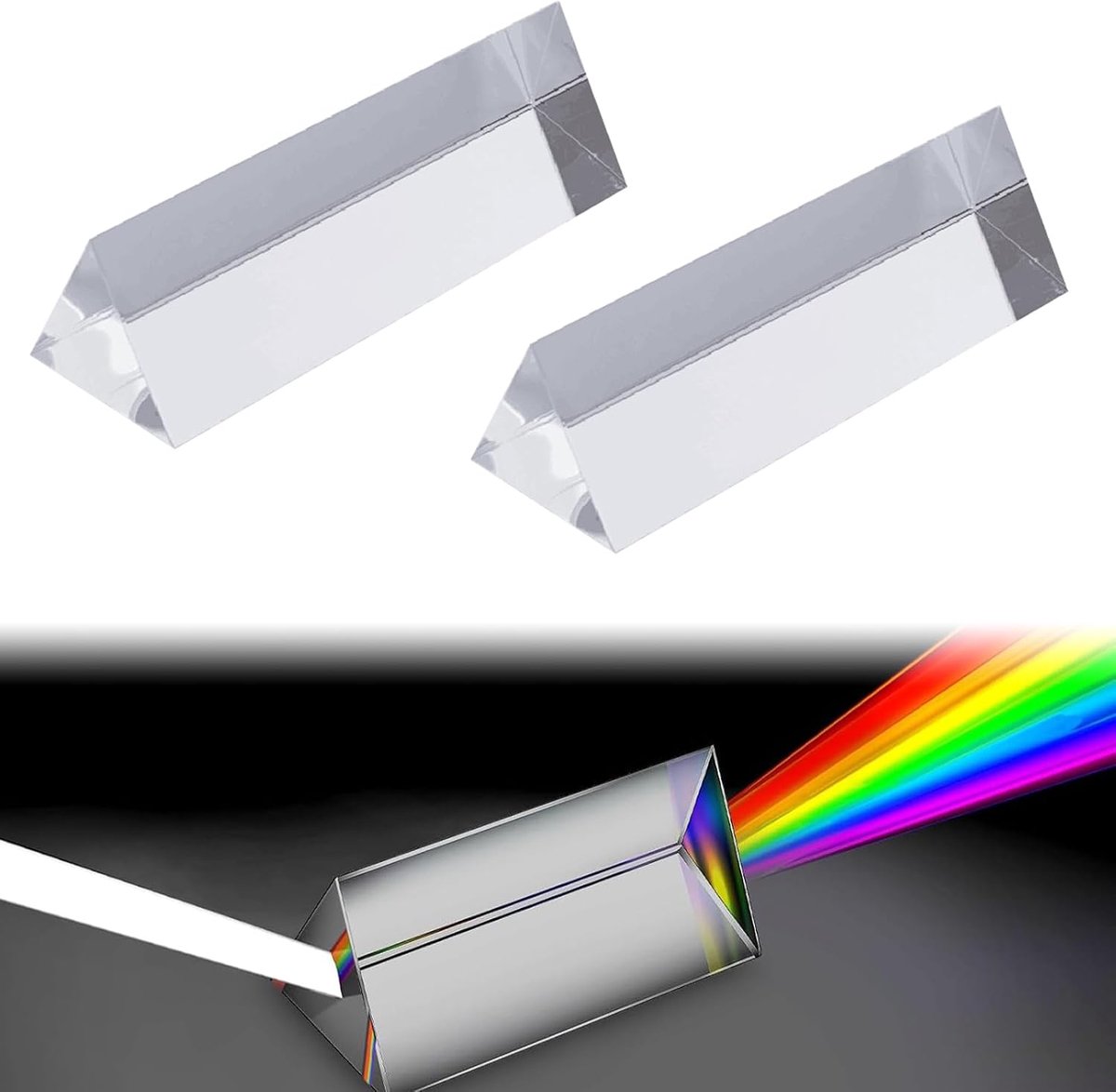prisma van kristalglas, 76 x 22 x 12 mm, voor lichtspectrum, natuurkunde en fotografie, 2 stuks