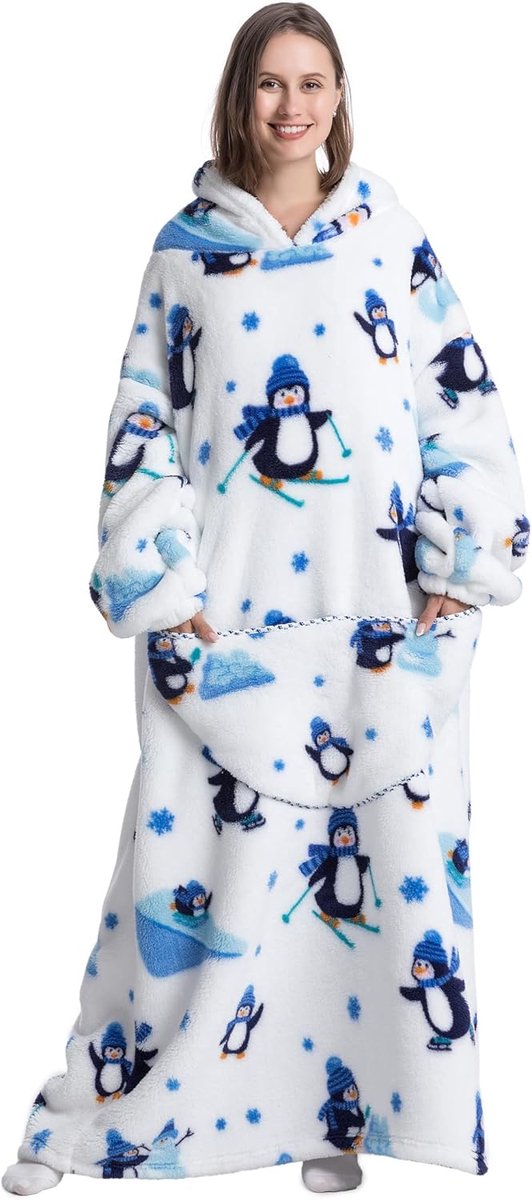lange oversized deken hoodie, draagbare deken met capuchon voor dames en heren, zachte fleece draagbare gooi gigantisch sweatshirt voor volwassenen met zak