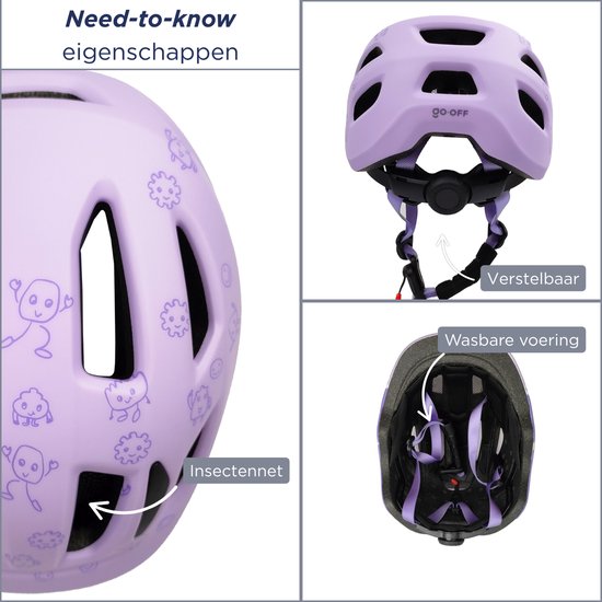 GO-OFF FIRST Kinderhelm - Extra Veilige Fietshelm voor Kinderen - Voor Fietsen en Skaten - Kind vriendelijke Jongens en Meisjes Helm van 1 - 4 Jaar - Lila - Maat XS van GO-OFF FIRST — afbeelding 5