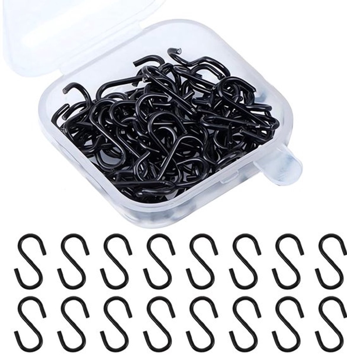 Mini-S-haken 100 stuks - Zwarte S-vormige Haken - Roestvrij Staal - Duurzaam - Voor Keuken/Badkamer/Slaapkamer - Haakjes