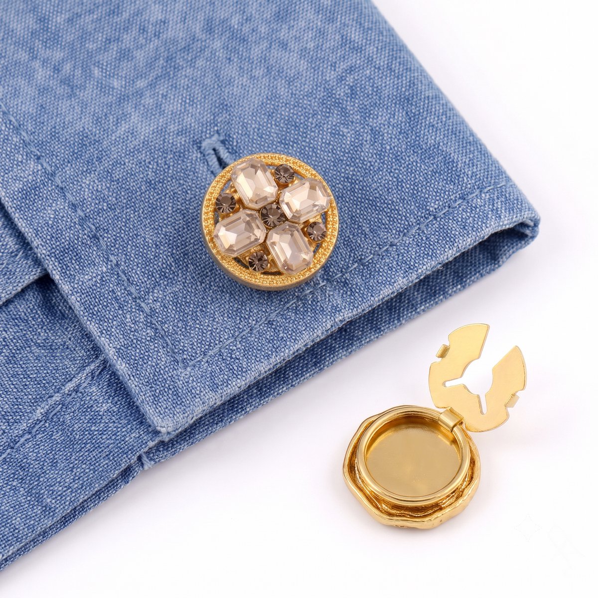 Button Covers Set van 2 - Knoop Covers voor Overhemden & Blouses - Met Kristallen & Strass Steentjes - Manchetknopen Alternatief - Accessoires Cadeau - Bruin