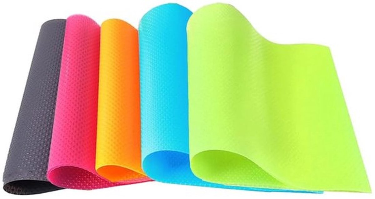 Koelkastmatten Set van 10 - Siliconen Plaatsmatten - Vochtabsorberend - Snijdbaar - 45 x 29 cm - Kleurrijk Design - Koelkastonderleggers