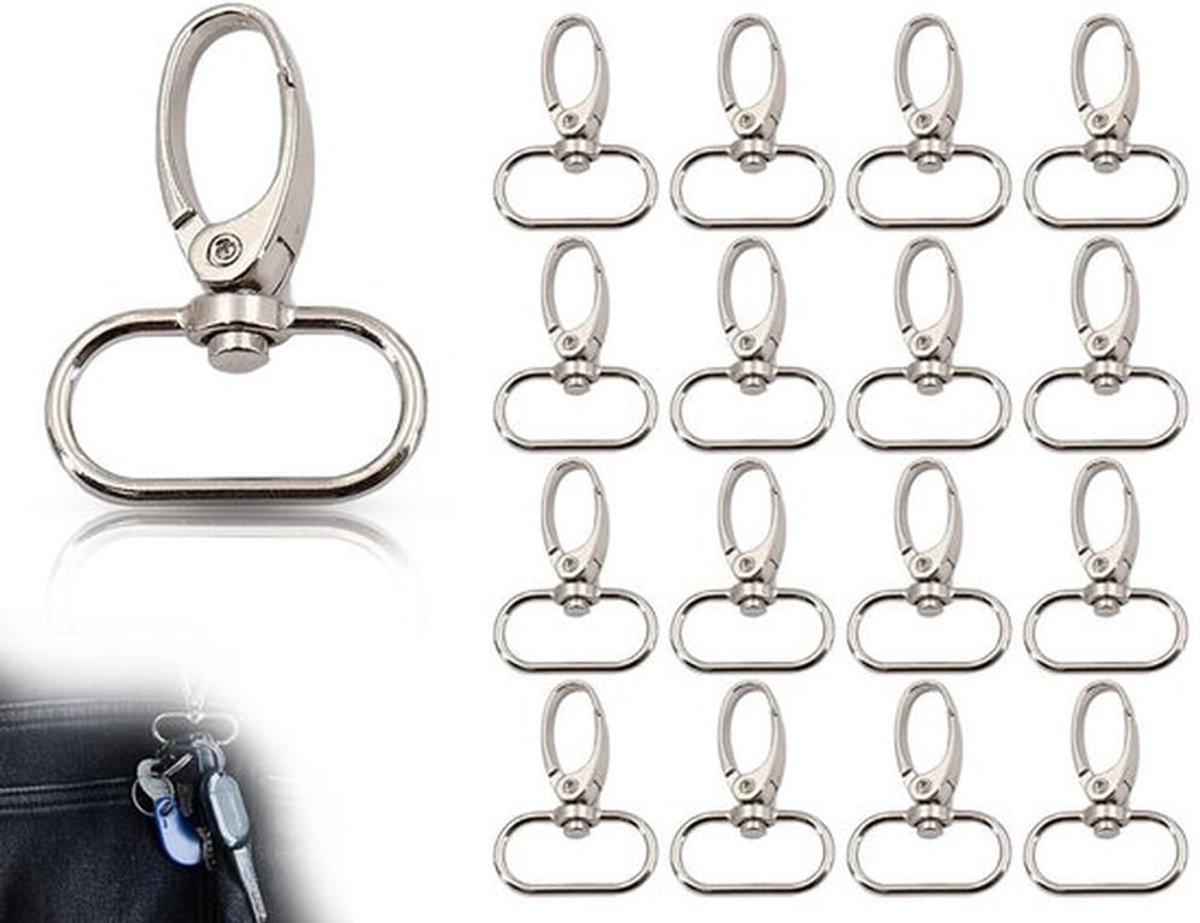 Karabijnhaak 360 Graden Draaibaar - D-ringen Sleutelhanger - Metalen Sluiting - Set van 16 Stuks - Voor Knutselen en Rugzakken - Zilver