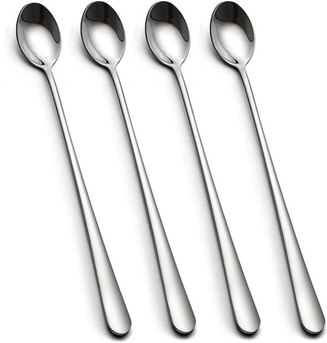 Lattelepels set van 4 - Roestvrijstalen lange steel - IJslepels - Cocktaillepels - Duurzaam en gemakkelijk schoon te maken - 22,3 cm - Theelepels