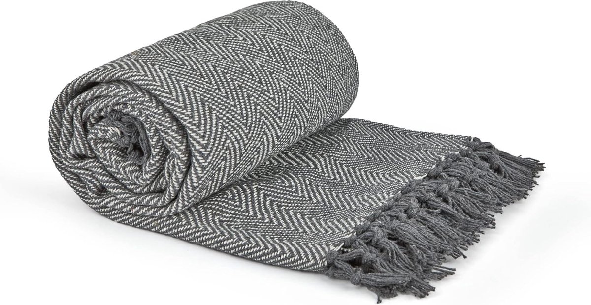 SnelShoppen - Herringbone Dekentje 50x60 cm - 100% Gerecycled Katoen - Moderne Grijze Throw - Perfect voor Woonkamer, Slaapkamer en Buiten