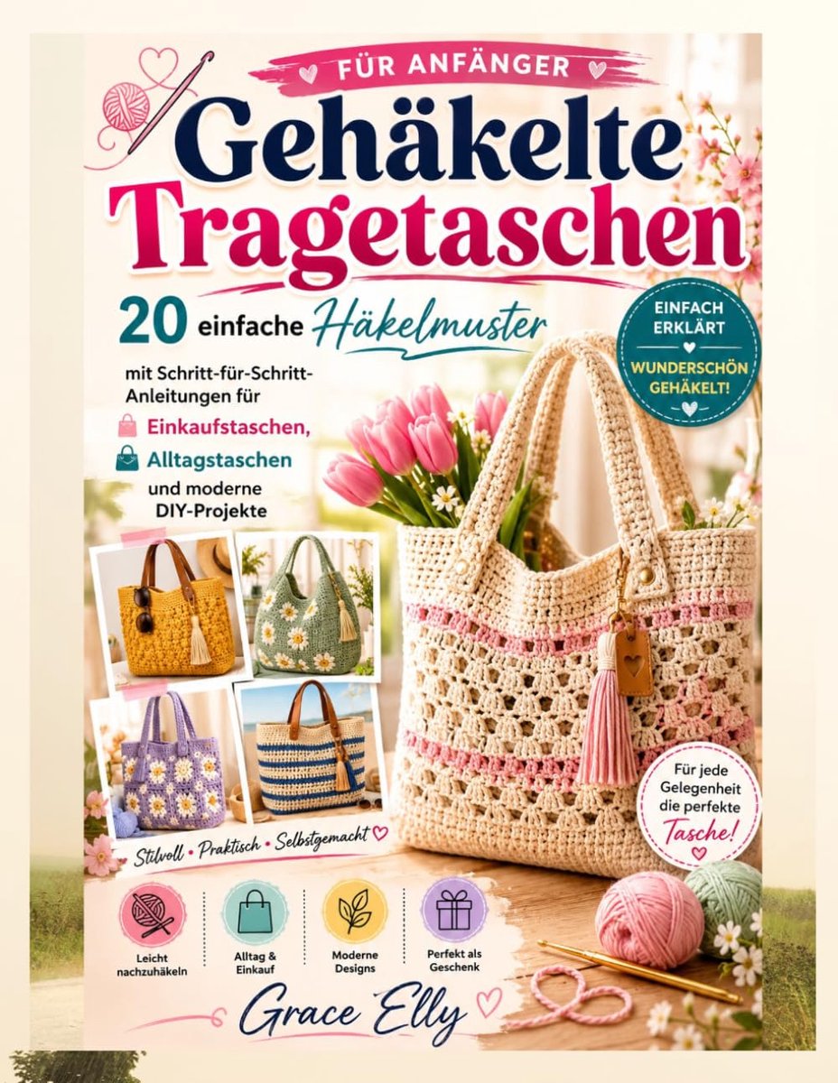 Gehäkelte Tragetaschen - 20 eenvoudige haakpatronen - stap-voor-stap handleidingen - ideaal voor dagelijks gebruik - SnelShoppen