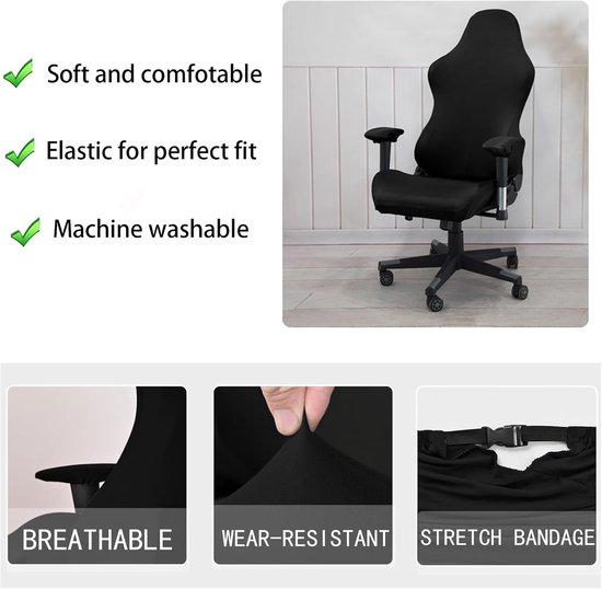 Gaming Chair Cover Set 4-delig - Zwart/Blauw - Bescherming voor gamingstoelen - Geschikt voor computerstoelen - SnelShoppen van snelshoppen — afbeelding 2