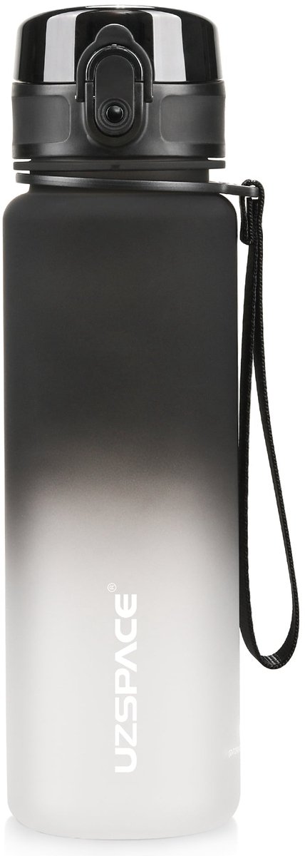 UZSPACE Waterfles - Drinkfles 500 ml – BPA-Vrije Tritan Waterfles – 100% Lekvrij – Herbruikbare Sportfles met 1-Klik Deksel – Voor School, Sport & Kantoor – Zwart/Wit