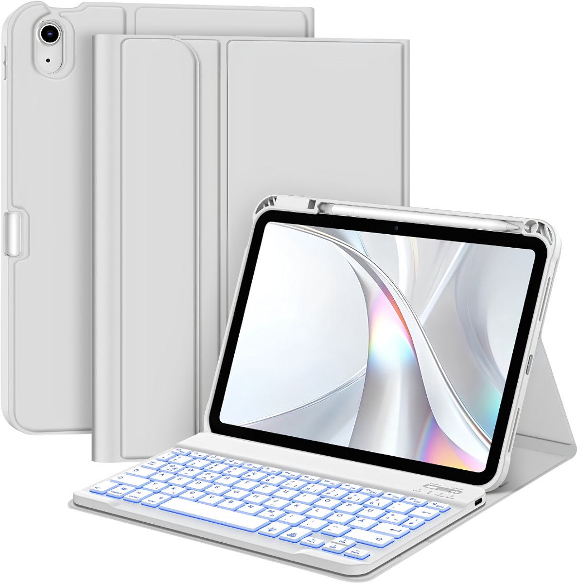 Lìon® Ipad Hoes met Toetsenbord - Toetsenbordhoes voor Ipad A16 - Toetsenbordhoes met Penhouder - Zilver - ‎ 29cm x 21cm x 4cm