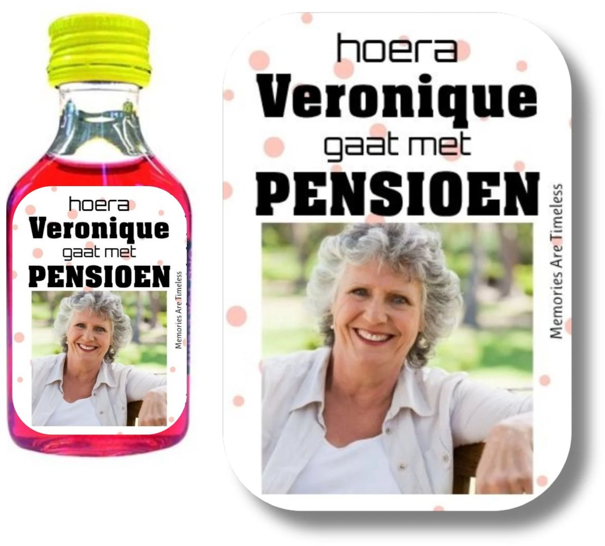 Gepersonaliseerde Pensioen Shotjes Etiketten met Foto en Naam | 30 Stickers | Pensioen Cadeau | Memories Are Timeless