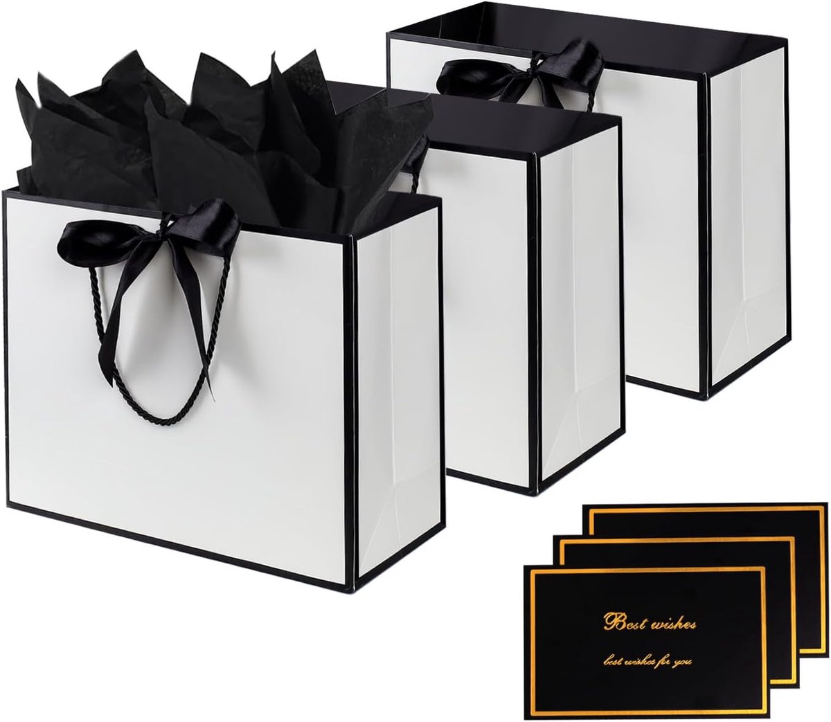 Modixun Geschenkzakjes, 3 stuks 32 cm grote geschenkzak met lint en 3 wenskaarten 9 tissuepapier, papieren - ShopVlot