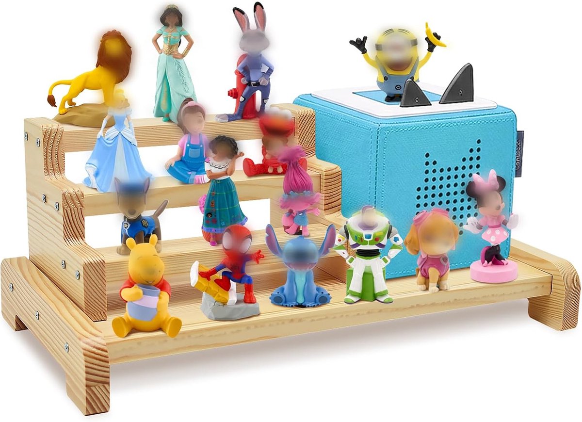 Tonies Shelf, 4 Tier Wooden Tonie Figures, Organizer, Storage Shelf with Metal Plate, Compatible with Toniebox and - ShopVlot