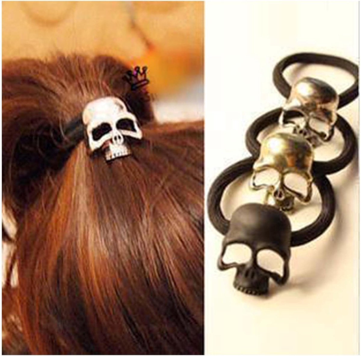 Gothic Skull Hair Band, Viking Skull Hair Band, Rope, Black Ponytail Holder, Hair Bobbles, Punk Ponytail Holder - ShopVlot