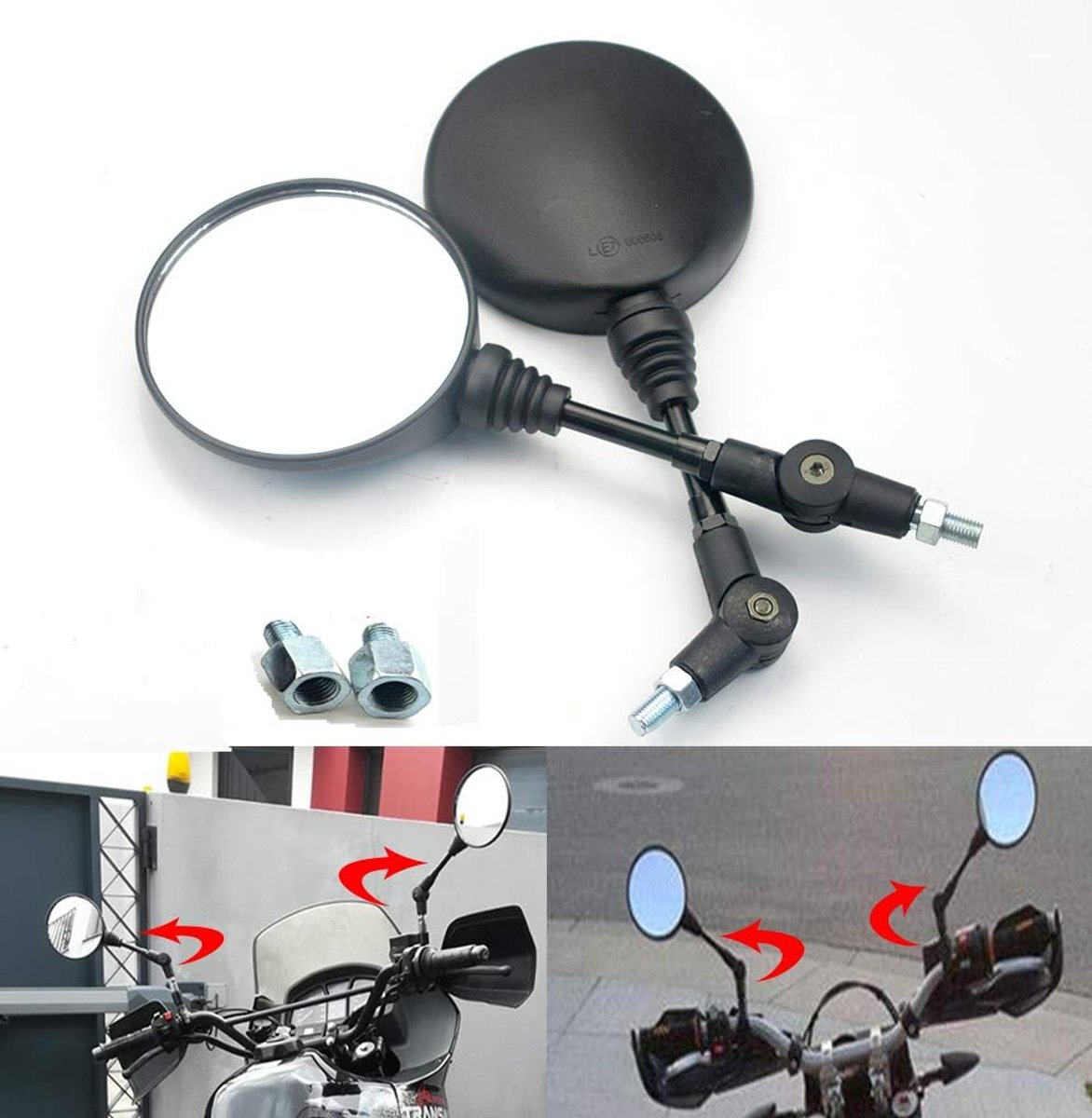 Motorcycle Side Mirrors, Universal Foldable Round Rearview Mirrors Suitable for 8mm 10mm Screw - ShopVlot