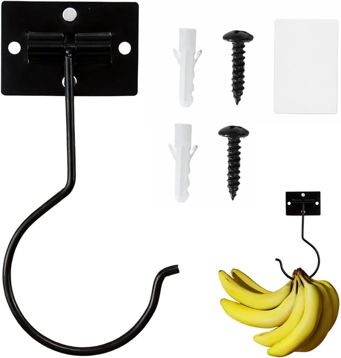 Zelfklevende bananenhaak, zwarte opvouwbare bananenhaak, zelfklevende en schroefbare bananenhaak, inklapbare - ShopVlot