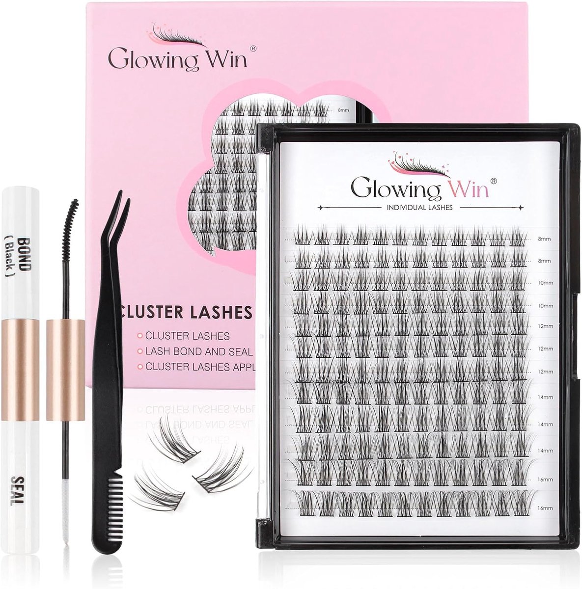 Glowing Win Individual Eyelash Extensions Set 144pcs Cluster Eyelashes Extension Kit with Lash Bond and Seal and - ShopVlot