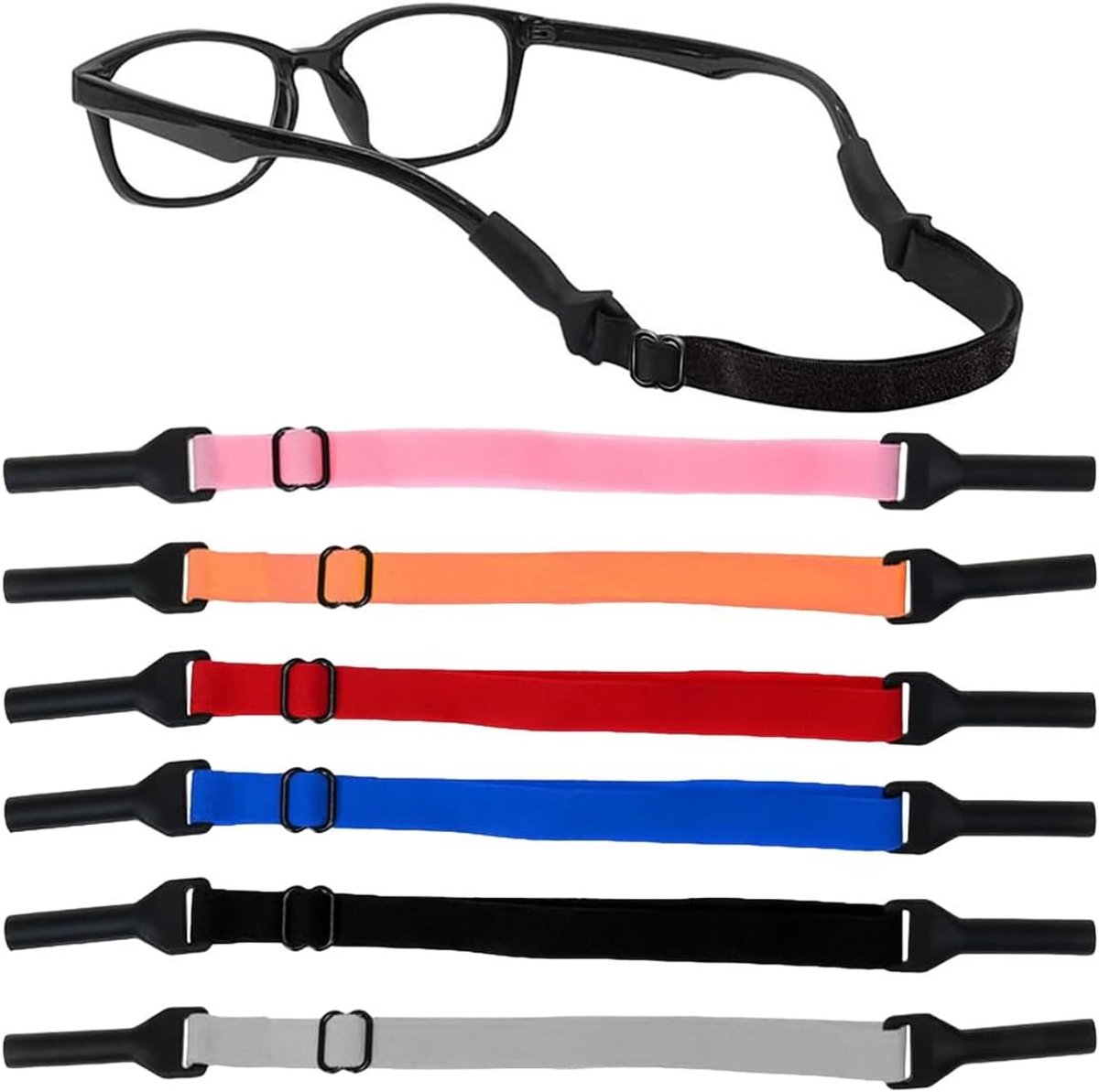6 stuks brillenbandjes voor kinderen, antislip, elastisch, voor jongens en meisjes (zwart, grijs, rood, blauw, roze - ShopVlot