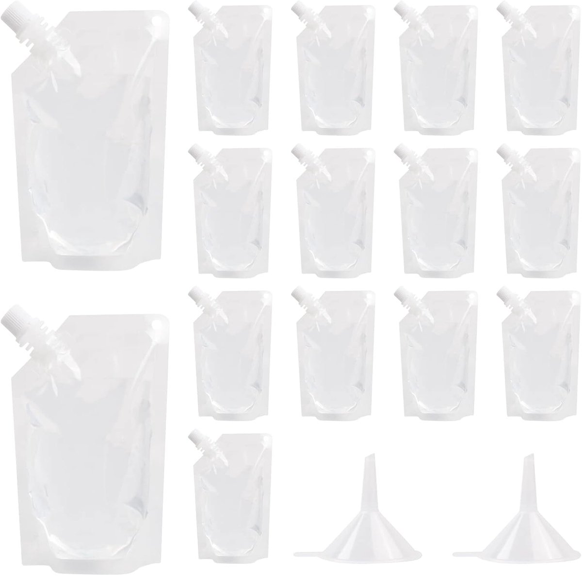 Beverage Bags, 15 Transparent Drink Bags, Reusable Spout Bags and 2 Pieces Funnel, Plastic Drinking Bag for Ice - ShopVlot