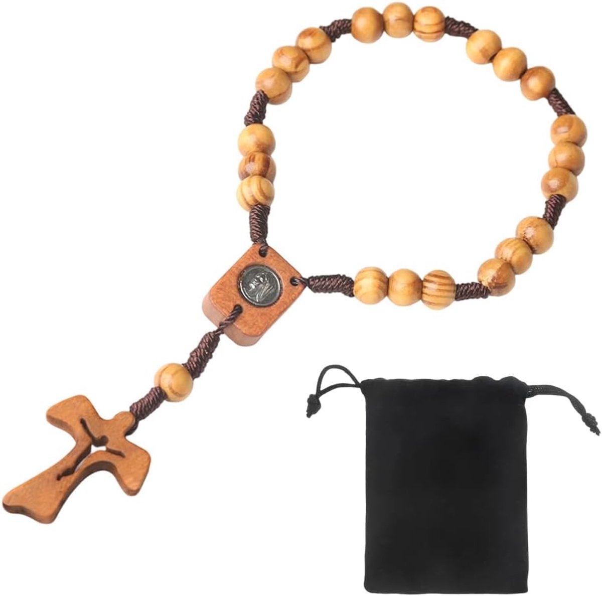Cotton Cross Olive Wood Rosary with Rosary Pouch - ShopVlot
