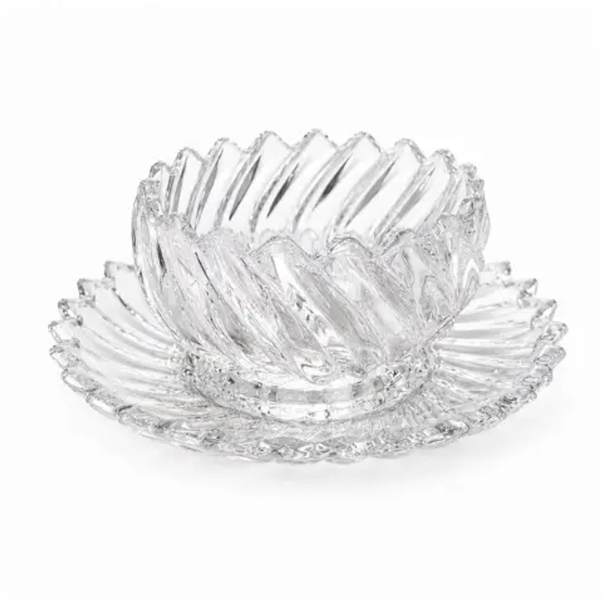 Lotus glazen schaalset – 12-delig – reliëf – naturel – vaatwasserbestendig