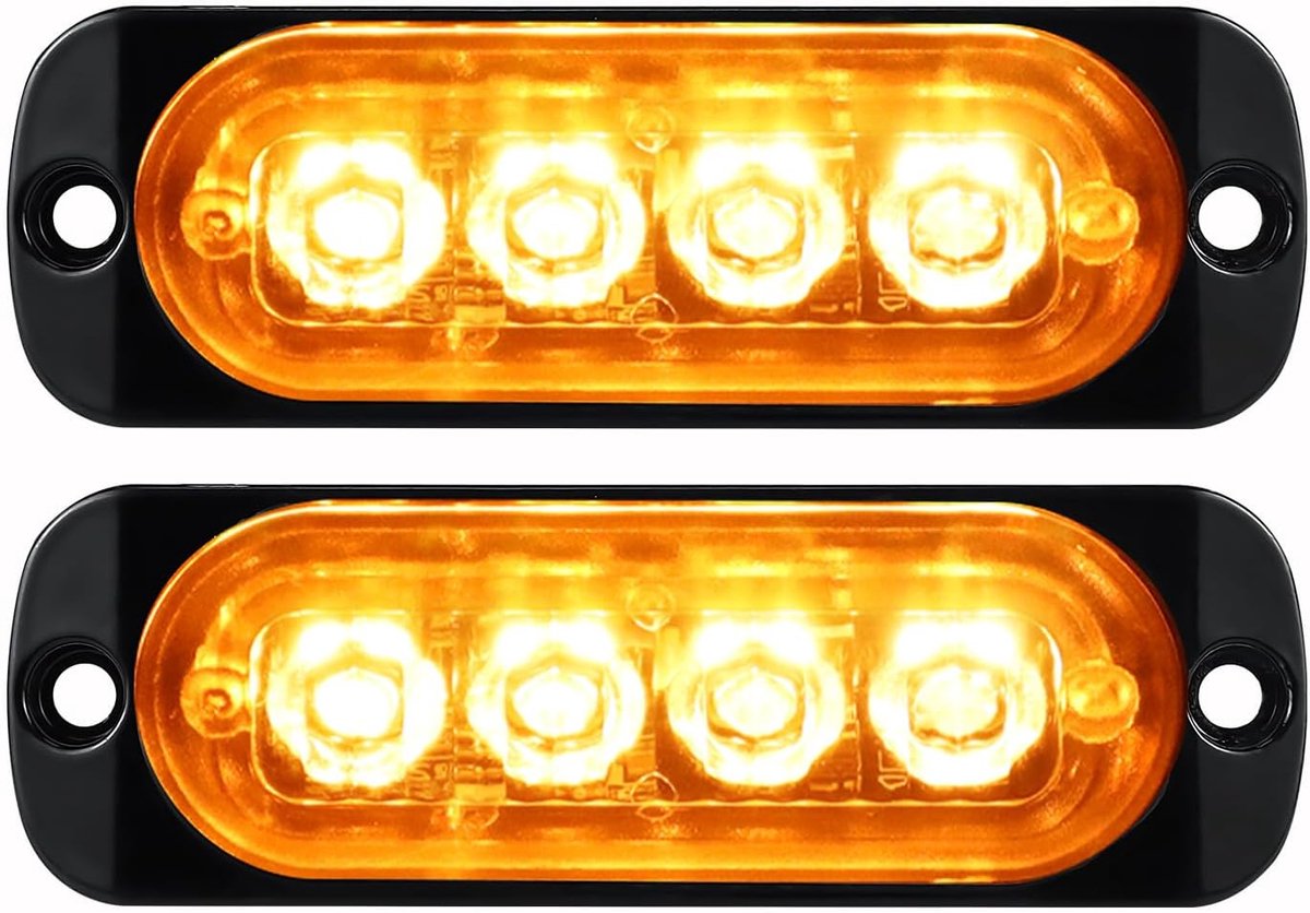2 Pack LED Emergency Indicator Lights, 4 LED Amber Surface Mounted Warning Turn Signal Lights for 12V-24V - ShopVlot