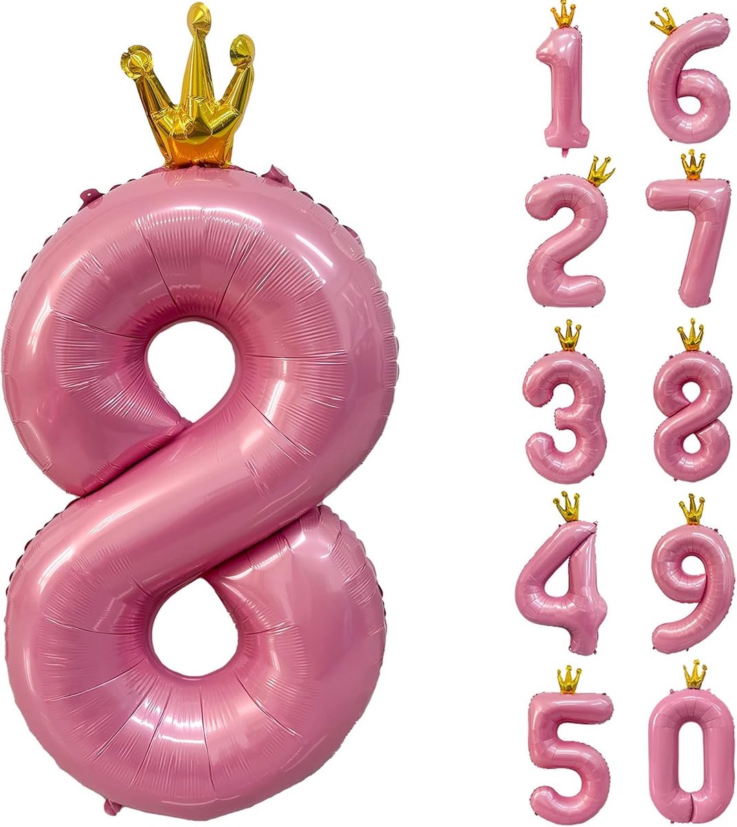 Numbers 8 Balloons 101 cm Pink Number Balloons with Crown, Number Balloons with Crown, Pink Crown, Number Balloon with - ShopVlot