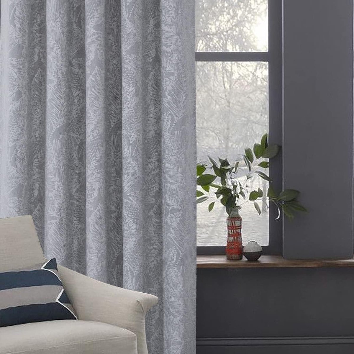 Always4u Opaque Curtains Leaf Pattern Blackout Curtain with Eyelets, Elegente Curtain for Living Room Modern Sound - ShopVlot