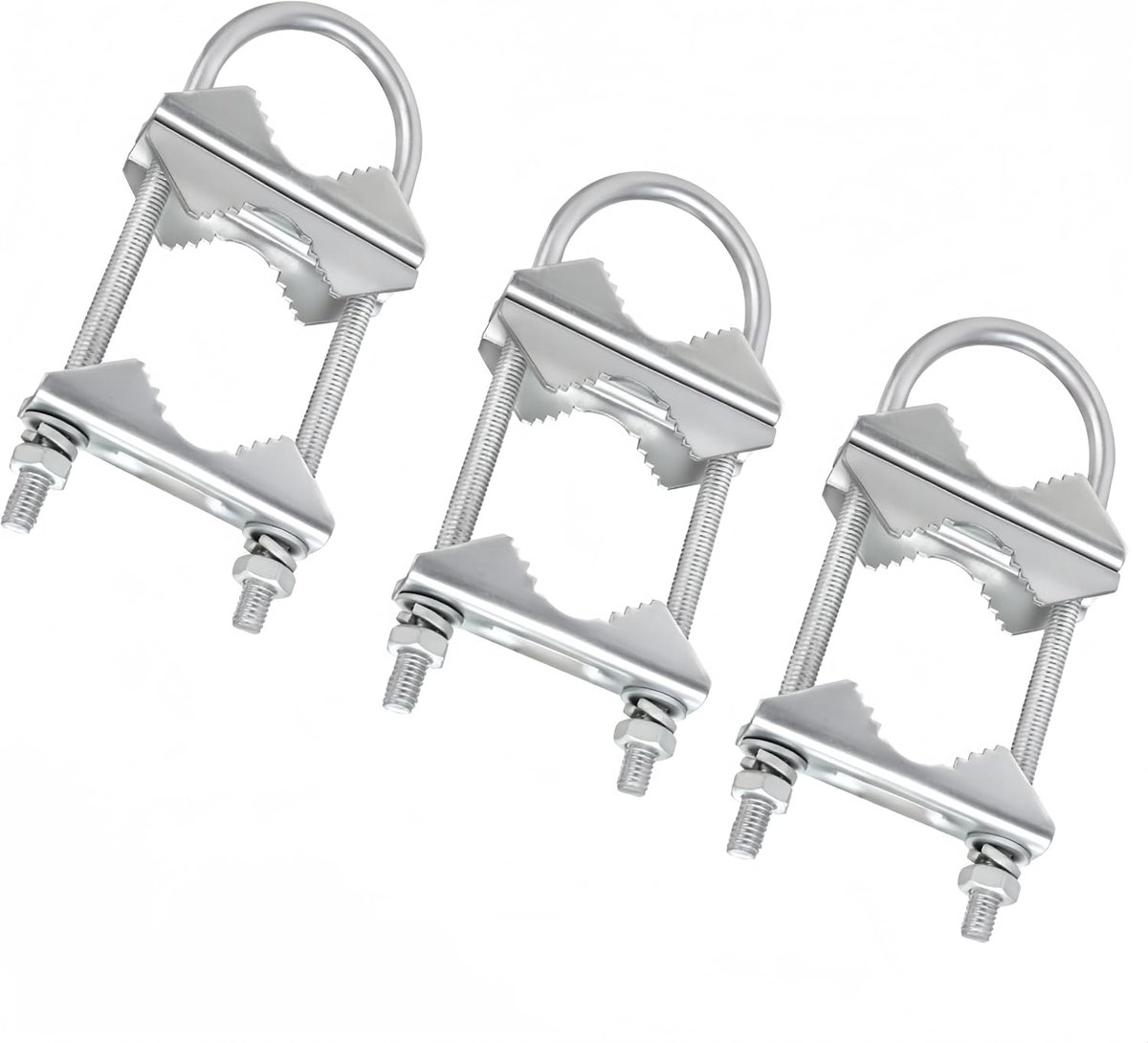3 Sets Double Antenna Clamps, Galvanized Steel Satellite Bar Clamp with Double Tube Holder, External Antenna Holder - ShopVlot