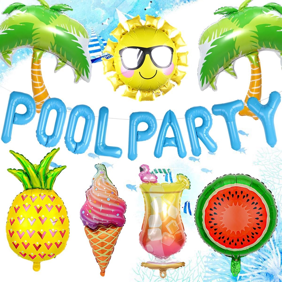 25pcs Pool Party Decoration Hawaii Beach Pool Party Summer Decoration for Pool Party Coconut, Pineapple Balloons - ShopVlot