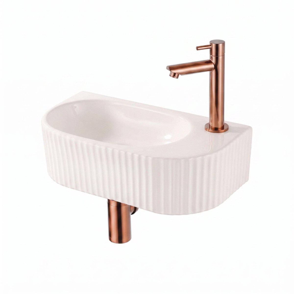 QeramiQ Fuente fonteinset – halfrond – 40x22x12 cm – keramiek linnen – kraangat rechts – geribbeld