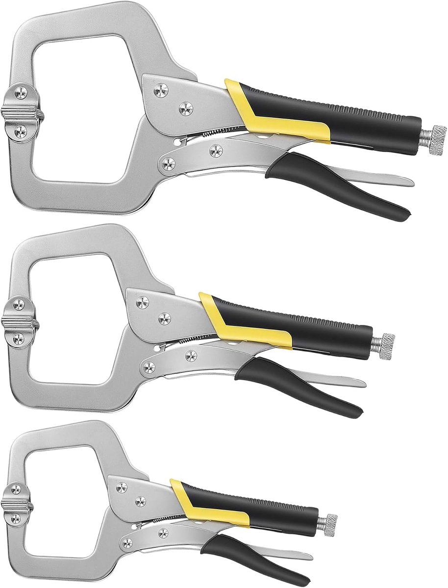 C-klemmenset, 3 stuks, 28/24/17 cm, metalen klem, C-grip tang met antislip handgrepen, maximale opening 8/6/4 cm met - ShopVlot