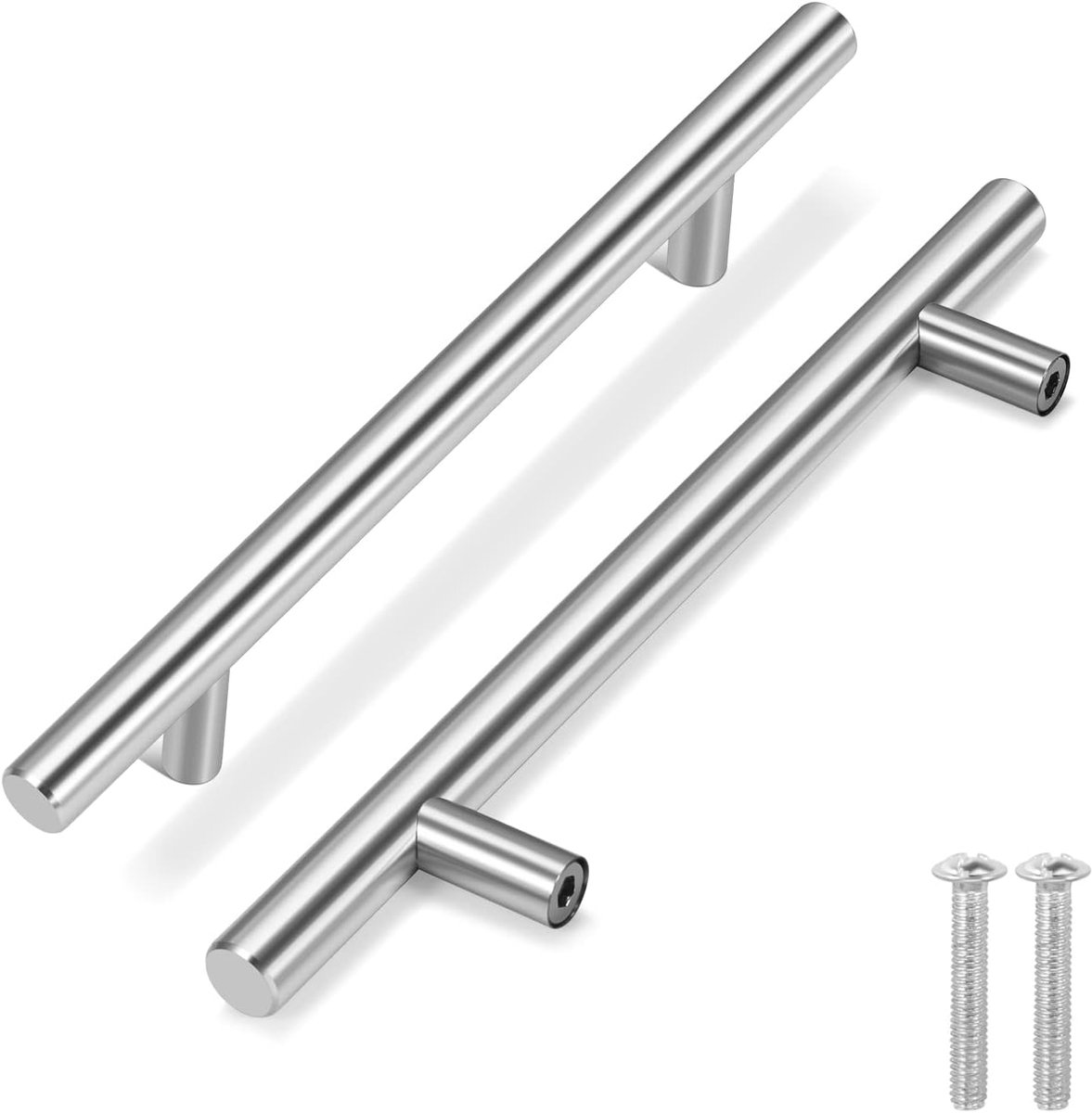 Flexzion 15 Pack Kitchen Cabinet Handles Silver Drawer Draws 7", 5" Hole Centre, Solid Stainless Steel T Bar with - ShopVlot