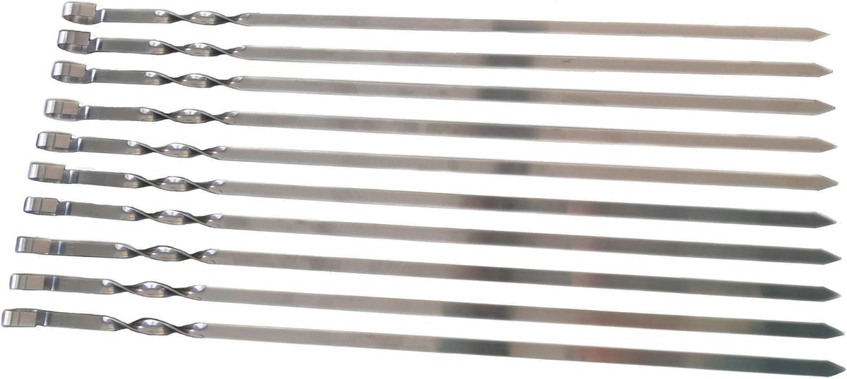 10 high-quality stainless steel grill skewers 60 cm - 1 cm wide, solid 2 mm thickness/thickness - ShopVlot