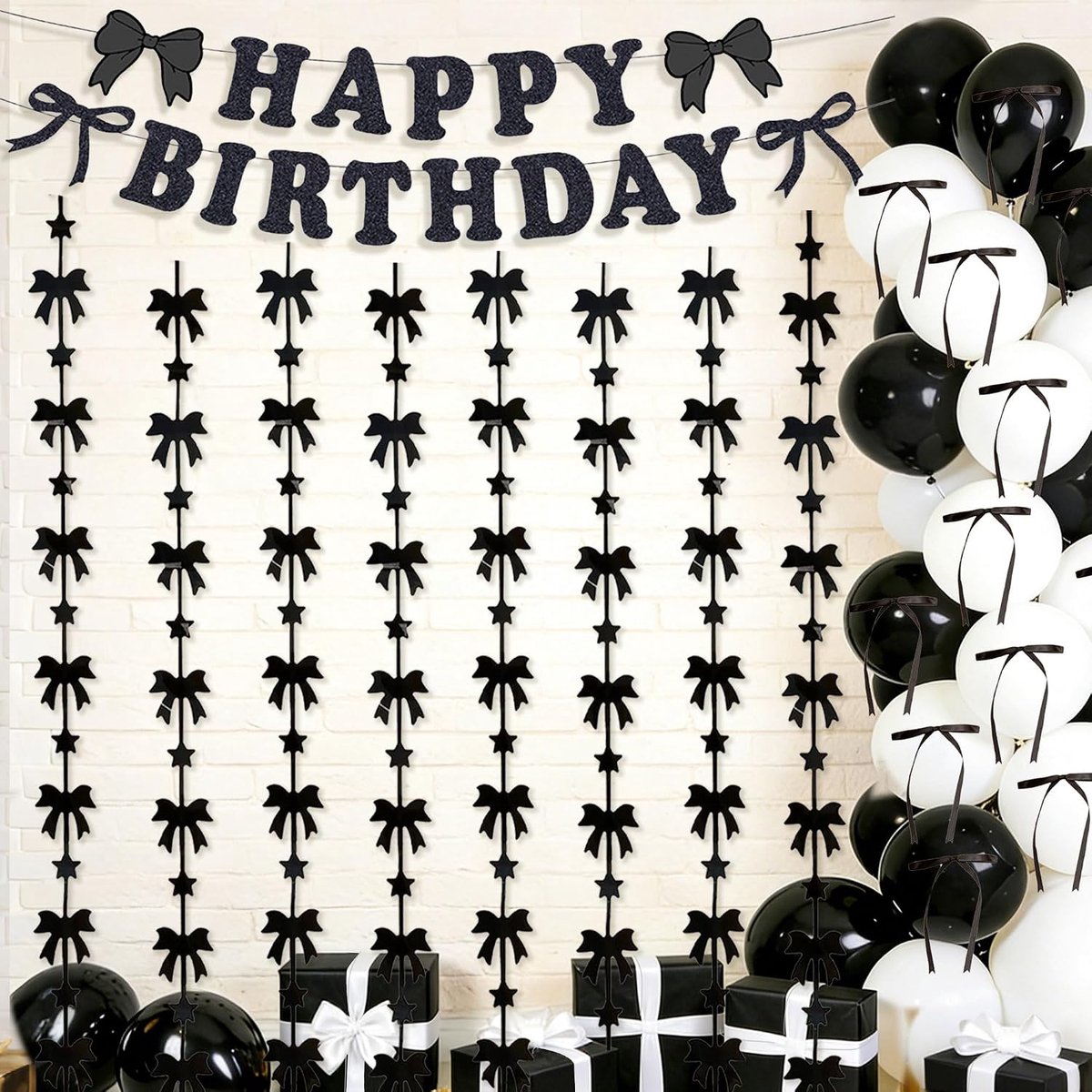 birthday decorations with bows black balloon banner with bows black photo background for hen parties baby showers and - ShopVlot
