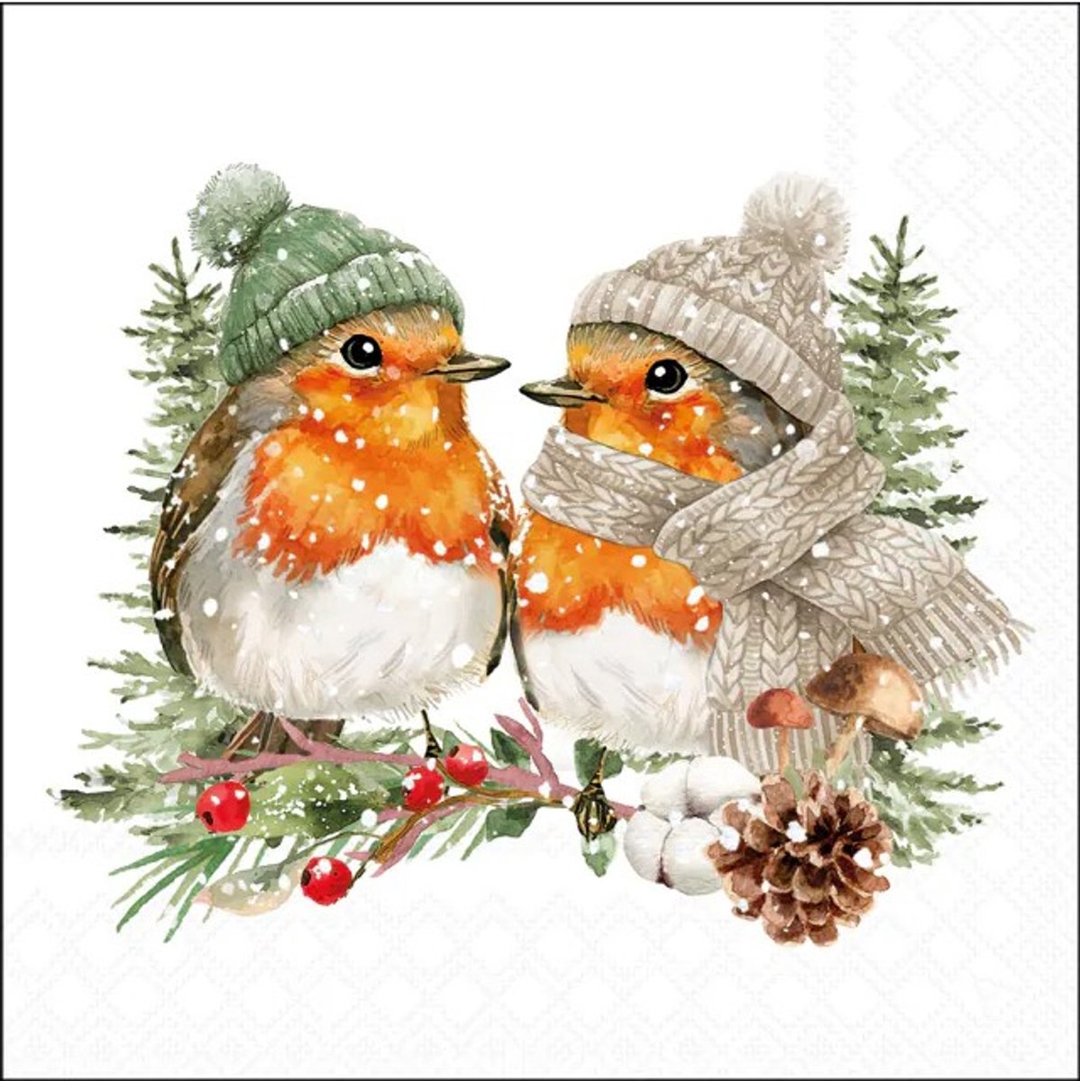 Lunch Servetten Warmly dressed robins - Ambiente - 33x33 cm