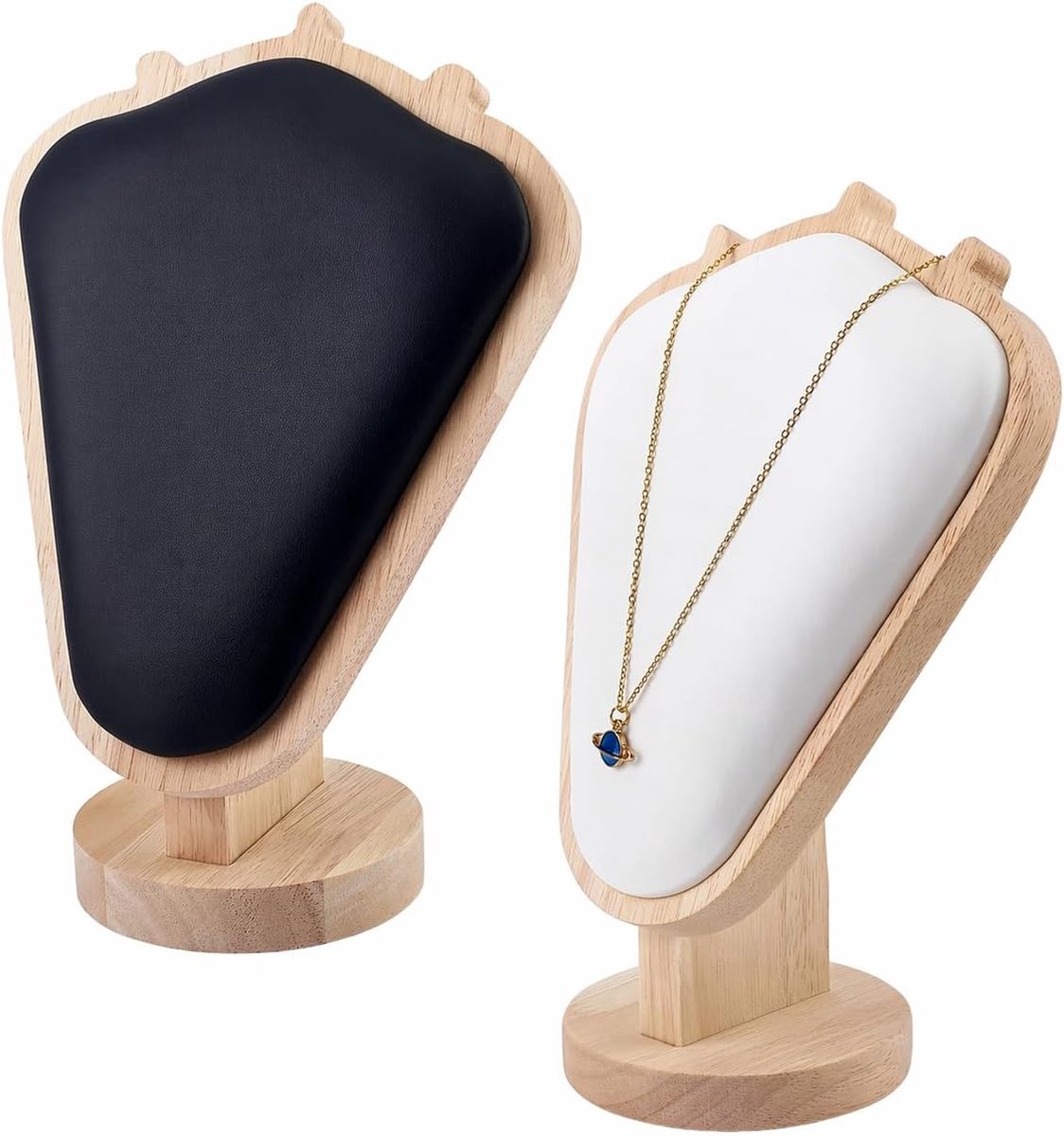 2 stuks borstvormige ketting displaystandaard, houten kettinghouder met PU-lederen zachte mat, ketting sieraden opslag - ShopVlot