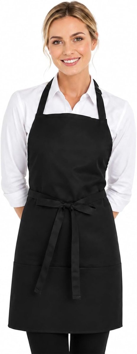 Zwart schort met 3 zakken, verstelbare schorten voor dames - Unisex schorten voor chefs en thuiskeuken, waterdichte - ShopVlot
