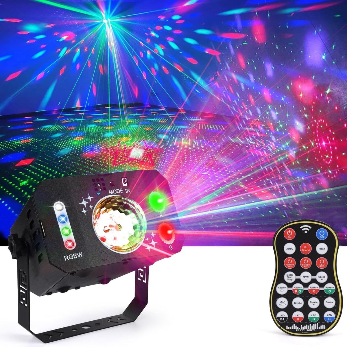 Fwiull Disco Light with 7 Lenses with Remote Control Disco Ball with Strobe Voice Disco Light Party Light with 2 m USB - ShopVlot