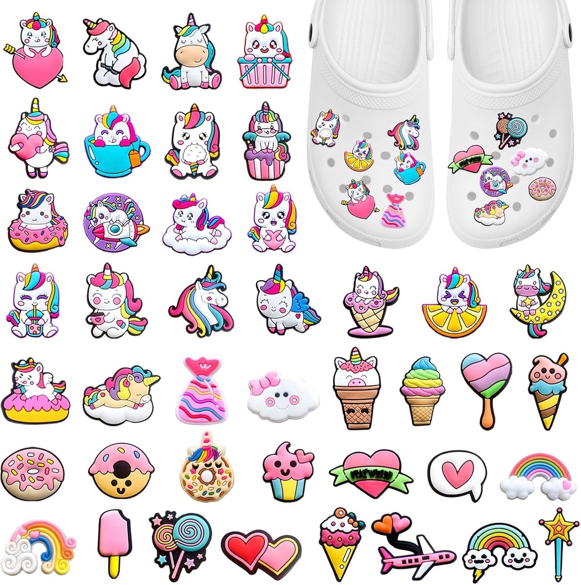 42 pieces shoe charms, shoe plugs for children, PVC, shoe decoration, accessories, cartoon, shoe jewellery, pink, shoe - ShopVlot