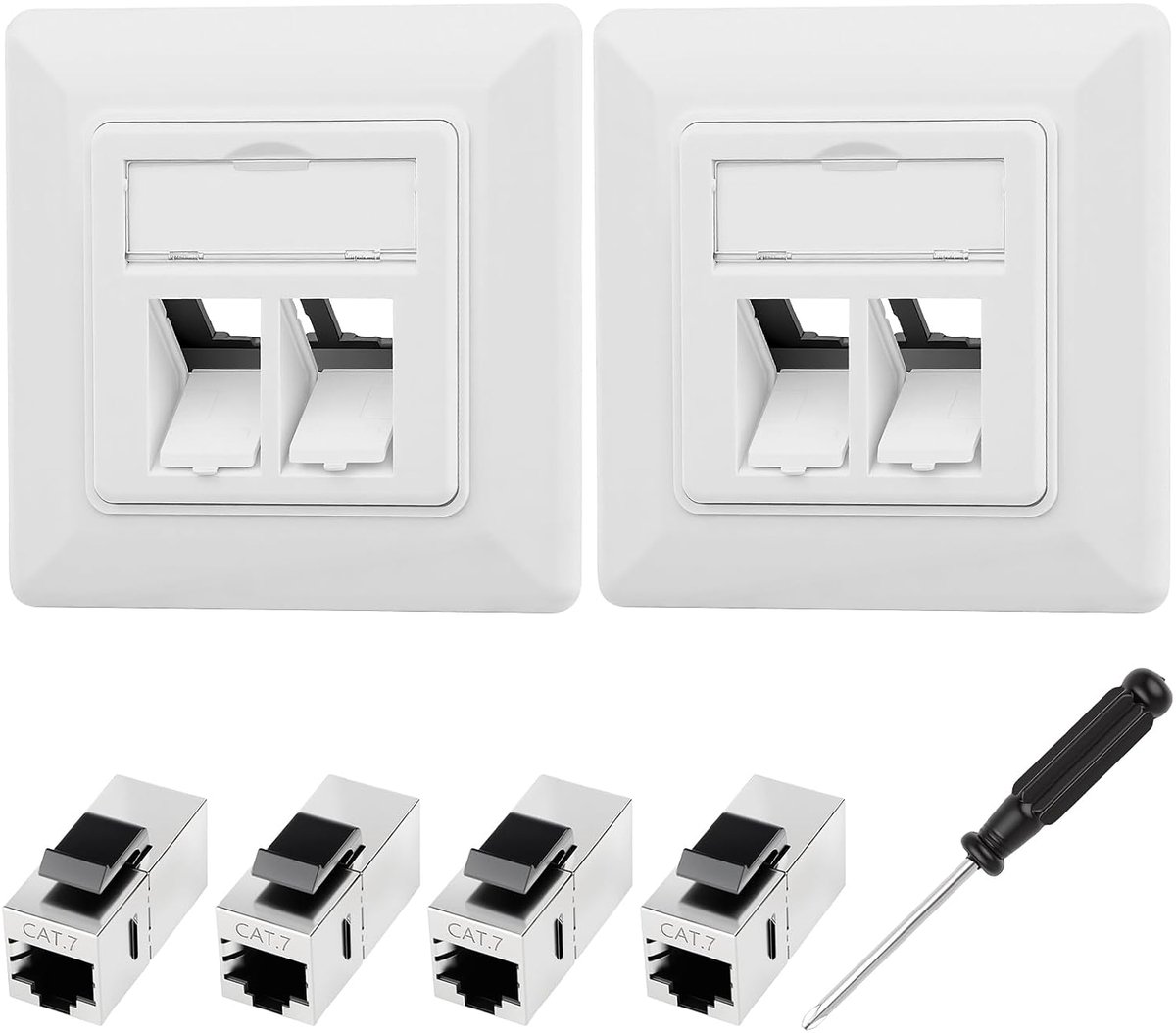 2 Pack 2 Port CAT7 Network Connector, Surface Mounted Keystone Built-In with 4 RJ45 Patch Cable Couplers, Cat 7 LAN - ShopVlot