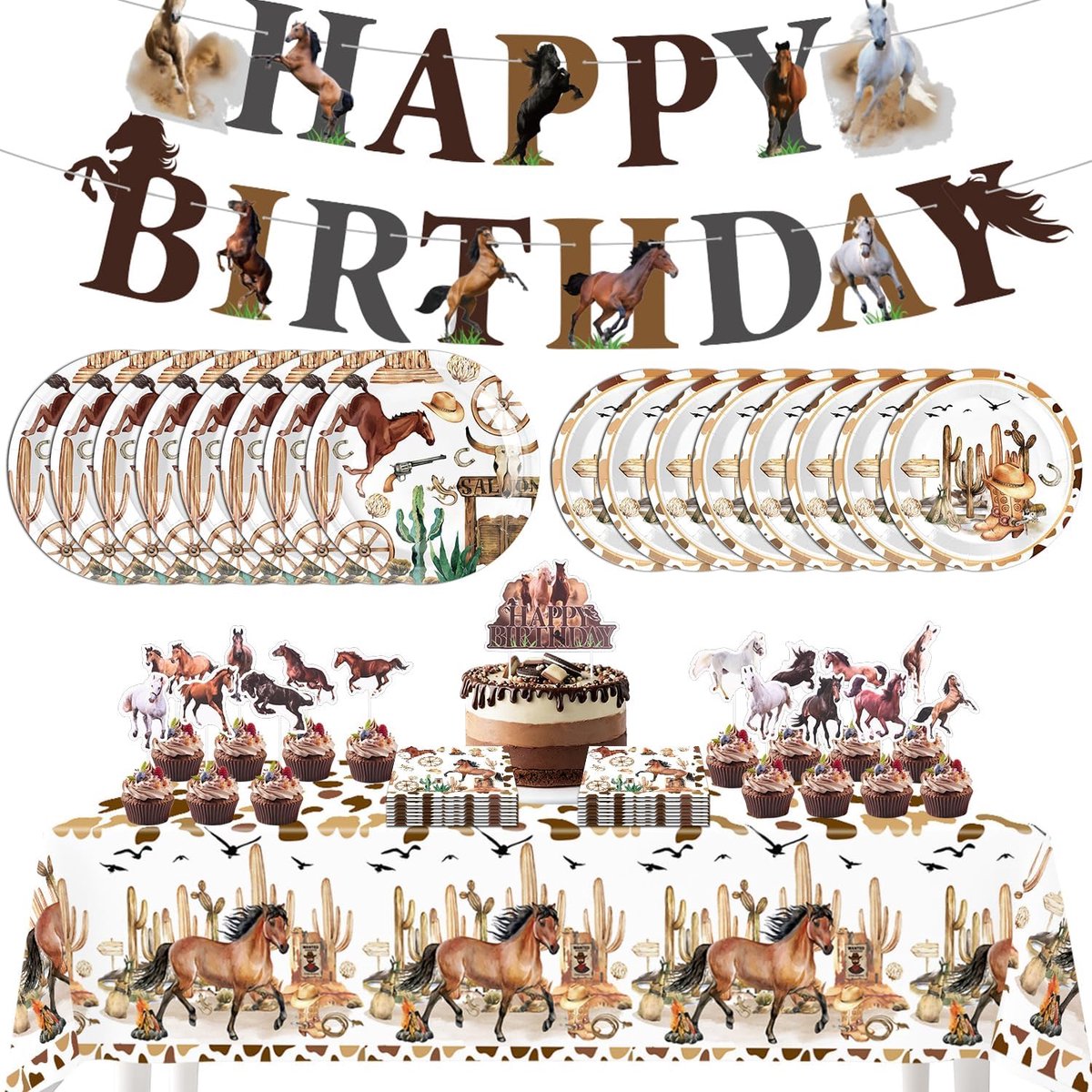 Horse Birthday Decoration Set, Horse Party Tableware Set with Horse Banner, Tablecloths, Party Tableware, Horse - ShopVlot