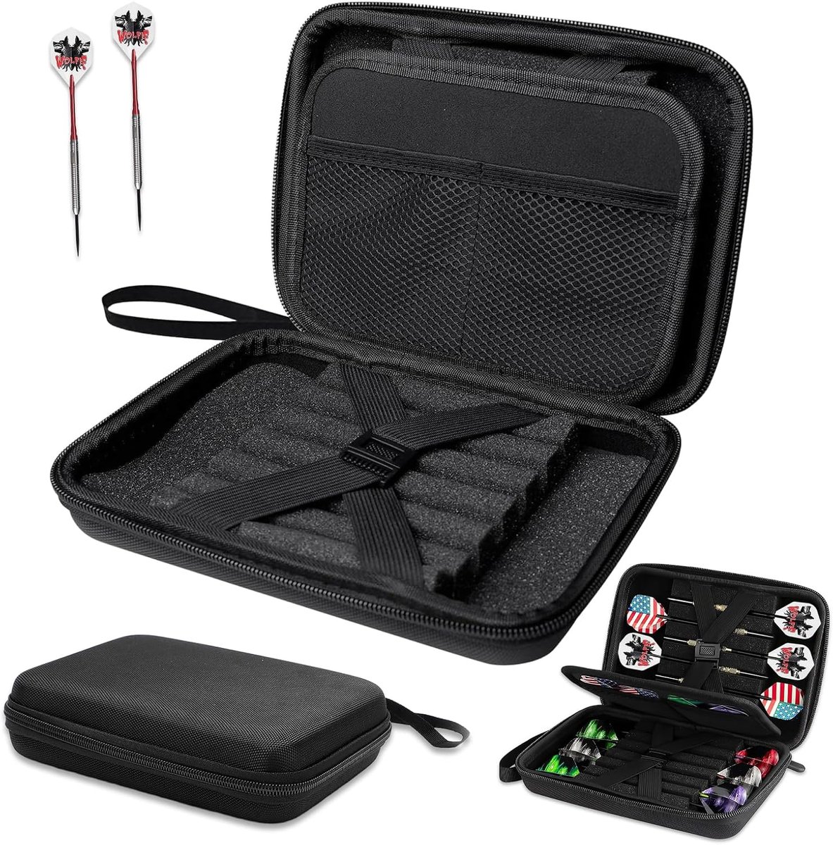 Darts Bag Organiser, Black Dart Bag with Handle, Double-Sided Dart Box, Dart Bag for 12 Darts, Dart Bag Box, Built-in - ShopVlot