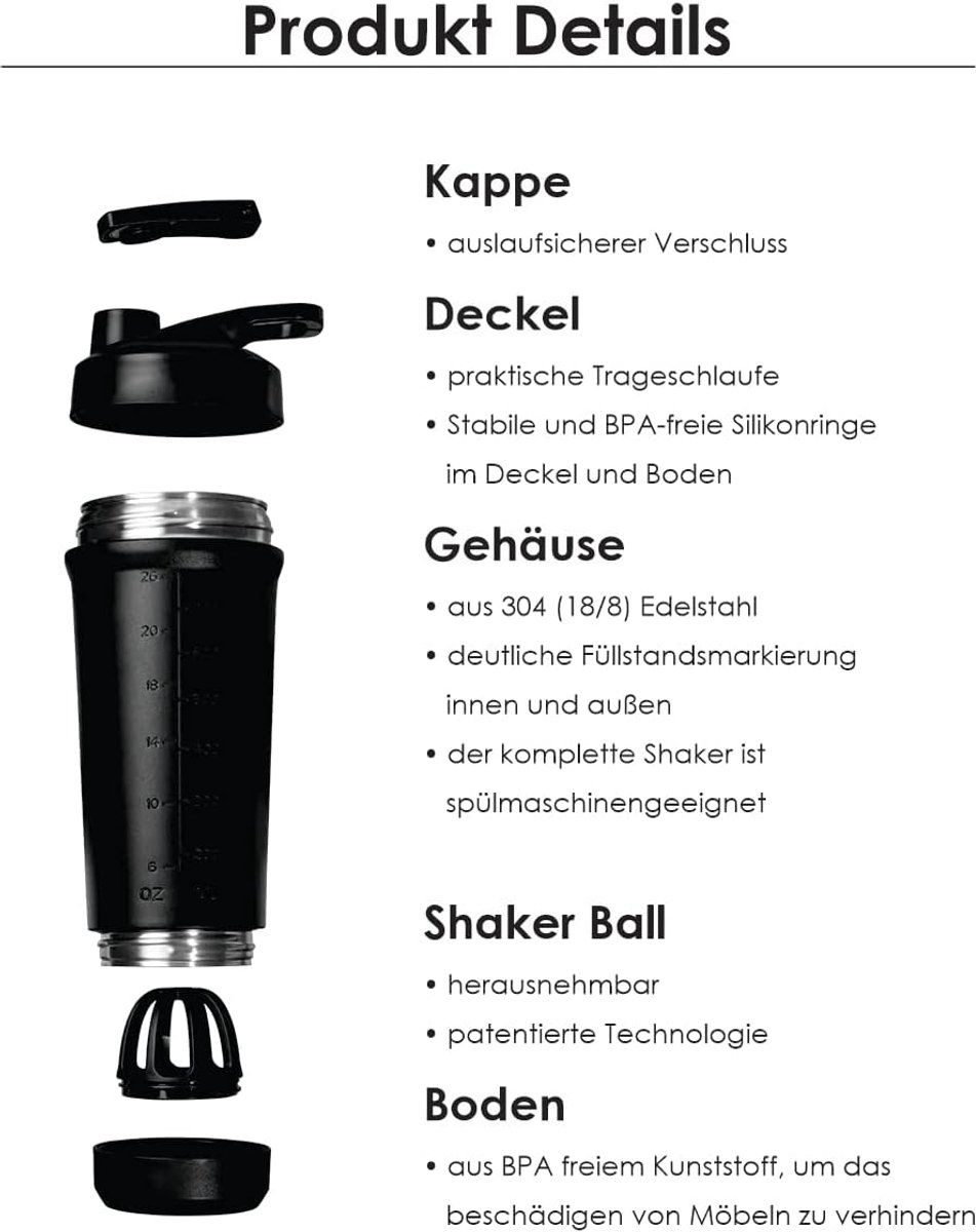 Teemando® Premium Stainless Steel Shaker Capacity 750 ml BPA-Free Leakproof Lid Removable Shaker Ball Filling Stand - ShopVlot